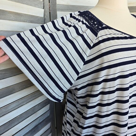 Lace Trim Short Sleeve Stripe Top | 89th & Madison | 3X - Picture 7 of 13